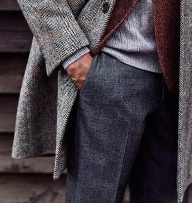 Men's layering with wool coats, jackets and trousers