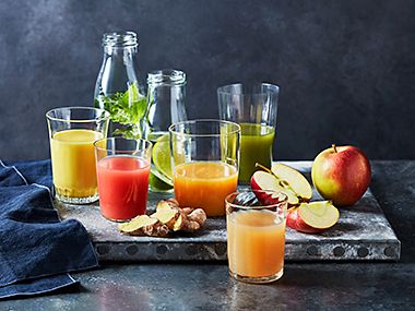 Glasses of fruit juices