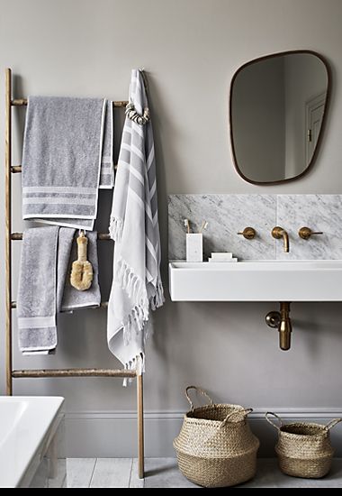 Bathroom accessories and patterned towels