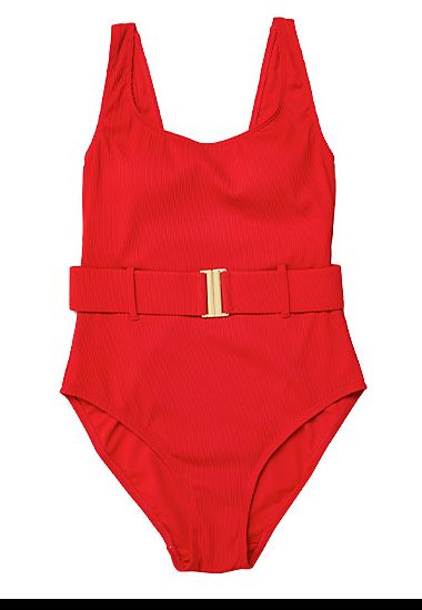 Red belted swimsuit
