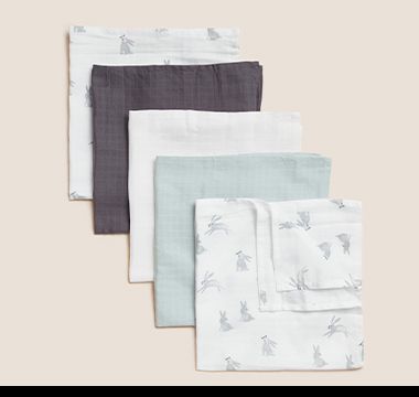 Pack of five pure cotton muslin squares
