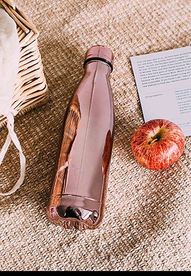 Rose gold-coloured Chilly’s water bottle. Shop now