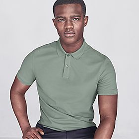 Man wearing pale green polo shirt