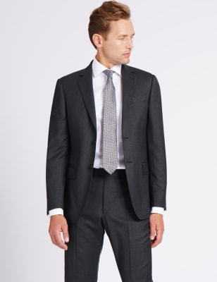 Charcoal Textured Regular Fit Wool Suit