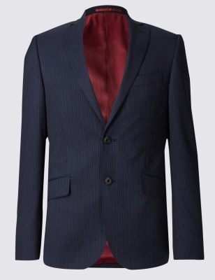 Navy Striped Slim Fit Wool 3 Piece Suit