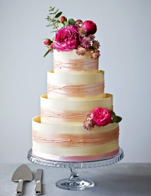 Shimmering Hoop Chocolate Wedding Cake (White & Pink) M&S