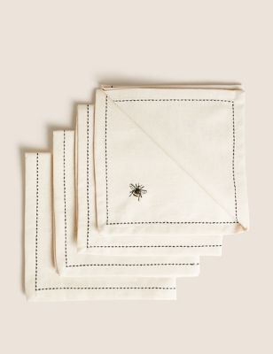 

M&S Collection Set of 4 Embroidered Bee Cotton Napkins - Natural, Natural