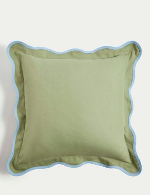 

M&S Collection Pure Cotton Scallop Trim Cushion - Green Mix, Green Mix