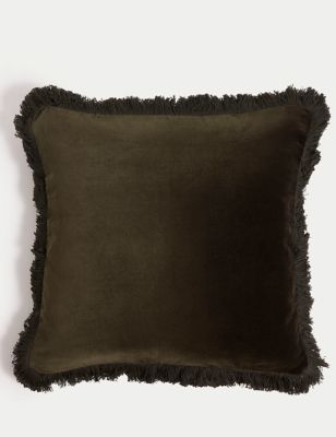 

M&S Collection Pure Cotton Velvet Fringed Cushion - Dark Green, Dark Green