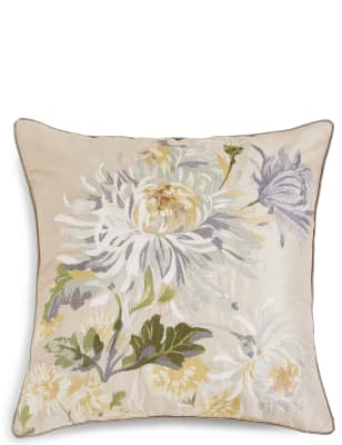 Painterly Floral Embroidered Cushion 