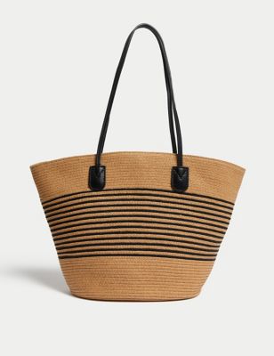 

Womens M&S Collection Straw Striped Tote Bag - Natural Mix, Natural Mix
