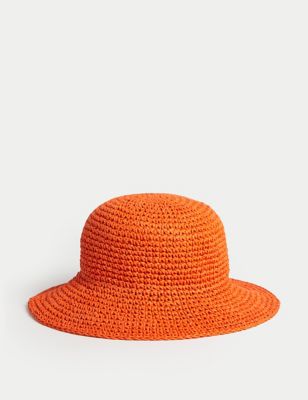 

Womens M&S Collection Straw Packable Bucket Hat - Orange, Orange