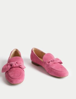 

Womens M&S Collection Wide Fit Suede Bow Flat Loafers - Pink, Pink