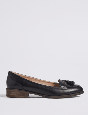block heel tassel loafers