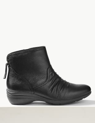ruched leather ankle boots