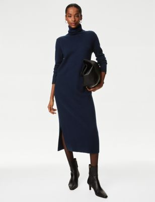 

Womens Autograph Merino Wool Rich Knitted Dress with Cashmere - Navy, Navy