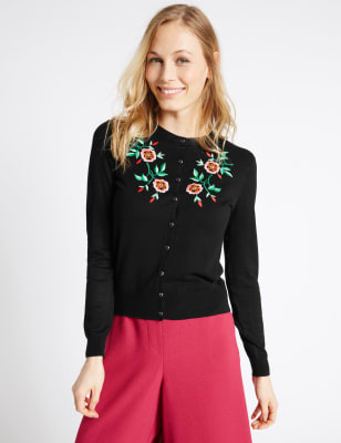 Embroidered Round Neck Cardigan