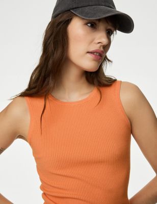 

Womens M&S Collection Ribbed Crew Neck Knitted Vest - Orange, Orange