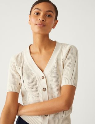 

Womens M&S Collection Cotton Rich Textured V-Neck Cardigan - Ivory, Ivory