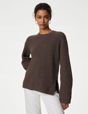 

Womens M&S Collection Cotton Rich Ribbed Jumper with Merino Wool - Nutmeg, Nutmeg