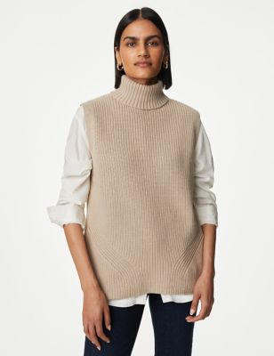 

Womens M&S Collection Cotton Rich Ribbed Knitted Vest With Merino Wool - Cappuccino, Cappuccino