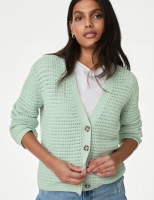 

Womens M&S Collection Cotton Rich Textured V-Neck Cardigan - Light Green, Light Green