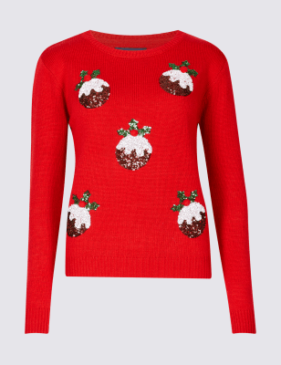 Christmas Pudding Embellished Novelty Jumper | M&amp;S Collection | M&amp;S