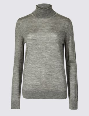 

Womens M&S Collection Pure Merino Wool Roll Neck Jumper - Mid Grey Marl, Mid Grey Marl