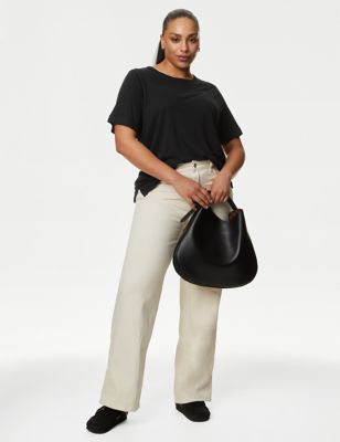 

Womens M&S Collection Linen Blend Crew Neck Top - Black, Black