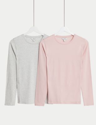 

Womens M&S Collection 2pk Cotton Rich Slim Fit Tops - Pink Mix, Pink Mix