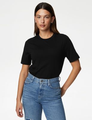 

Womens M&S Collection Pure Cotton Everyday Fit T-Shirt - Black, Black
