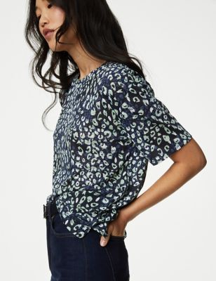 

Womens M&S Collection Printed Relaxed T-Shirt - Navy Mix, Navy Mix