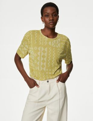

Womens M&S Collection Printed Relaxed T-Shirt - Light Green Mix, Light Green Mix