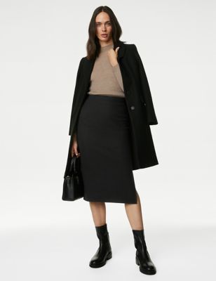 

Womens M&S Collection Cosy Cotton Blend Column Midi Skirt - Black, Black