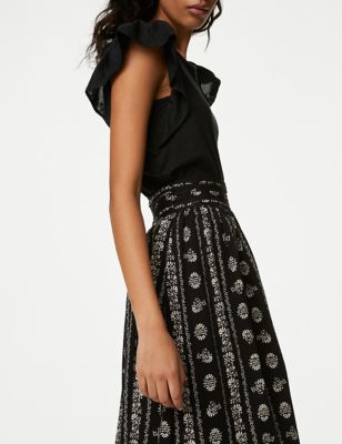 

Womens M&S Collection Printed Midi A-Line Skirt - Black Mix, Black Mix