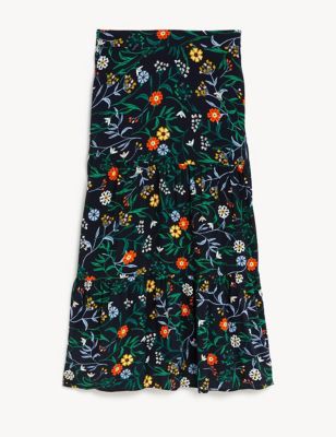 

Womens M&S Collection Printed Midaxi Tiered Skirt - Navy Mix, Navy Mix