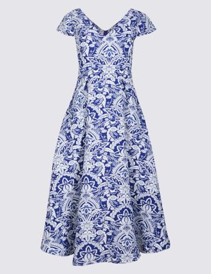 Image result for Jacquard Floral Print Skater Midi Dress