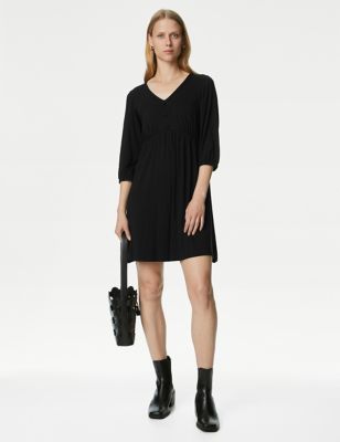 

Womens M&S Collection Jersey V-Neck Mini Smock Dress - Black, Black