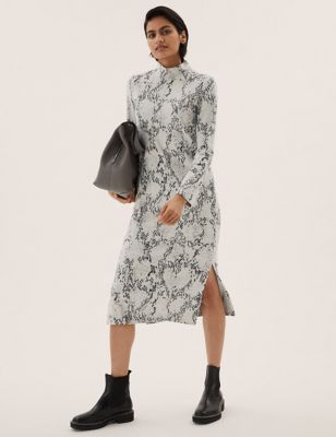 

Womens M&S Collection Animal Print High Neck Midi Column Dress - Grey Mix, Grey Mix
