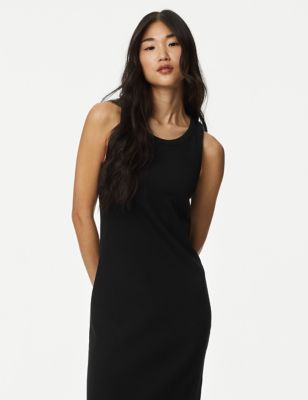 

Womens M&S Collection Cotton Rich Ribbed Midi Bodycon Dress - Black, Black