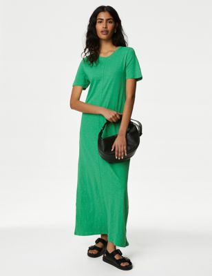

Womens M&S Collection Jersey Round Neck Midi T-Shirt Dress - Medium Green, Medium Green