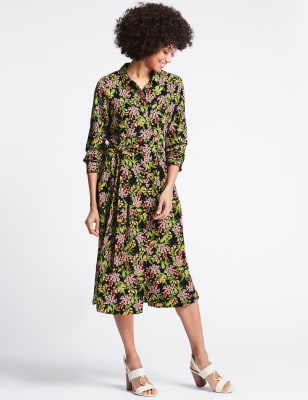 floral long shirt dress