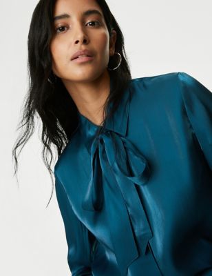 

Womens M&S Collection Tie Neck Collared Shirt - Dark Turquoise, Dark Turquoise