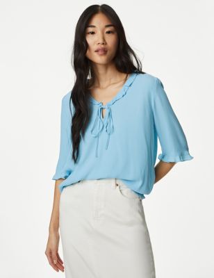

Womens M&S Collection V-Neck Frill Detail Blouse - Light Turquoise, Light Turquoise