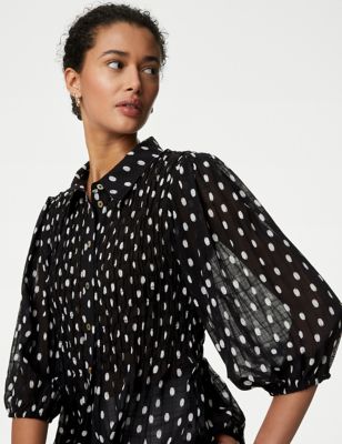 

Womens M&S Collection Printed Shirred Shirt - Black Mix, Black Mix