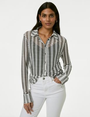 

Womens M&S Collection Printed Collared Shirt - Black Mix, Black Mix