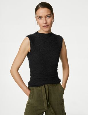 

Womens M&S Collection Textured High Neck Vest Top - Black, Black