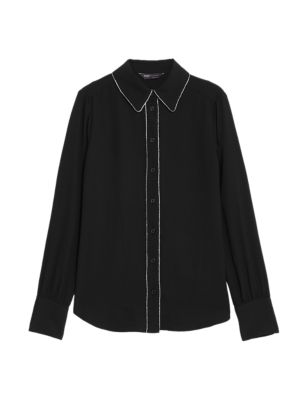 

Womens M&S Collection Embellished Collared Long Sleeve Shirt - Black, Black