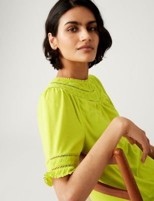

Womens M&S Collection Jersey Lace Insert Top - Limeade, Limeade
