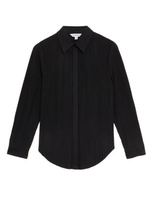 

Womens Autograph Jersey Plisse Collared Relaxed Shirt - Black, Black